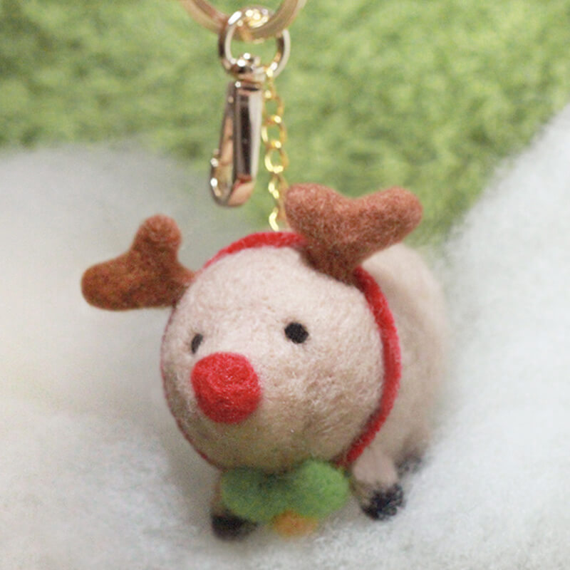  圓滾滾聖誕肥麋鹿羊毛氈鑰匙圈材料包